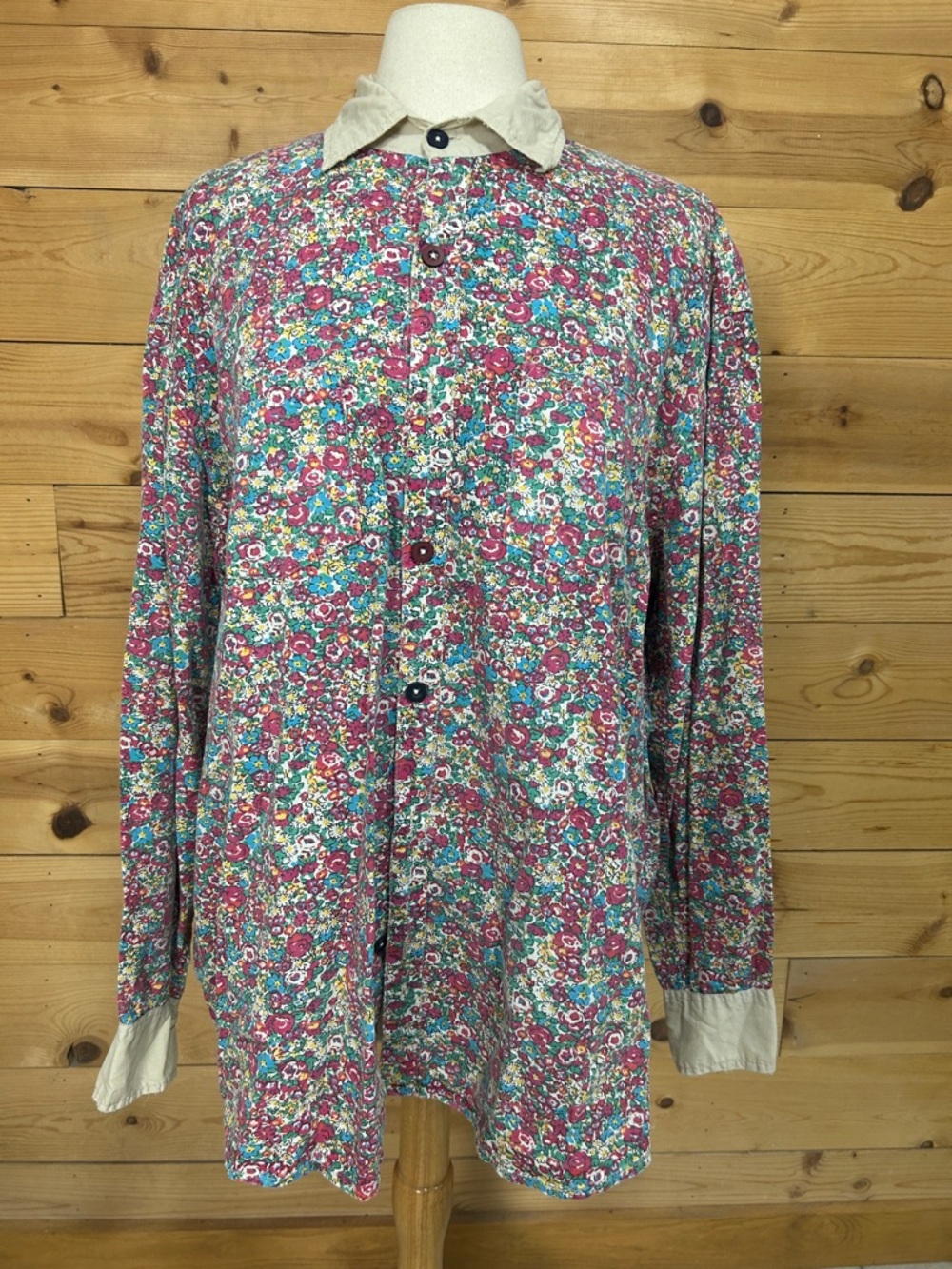 EUC Magnolia Pearl Pink blue cream Floral Button-Up Boyfriend Blouse shirt tunic